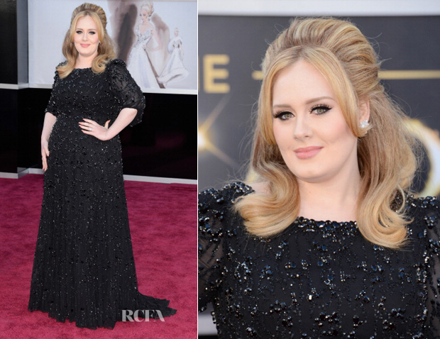 Acho que Adele sempre fica bem de preto.  Talvez seja pela pele alva... Este vestido é de Jenny Packham